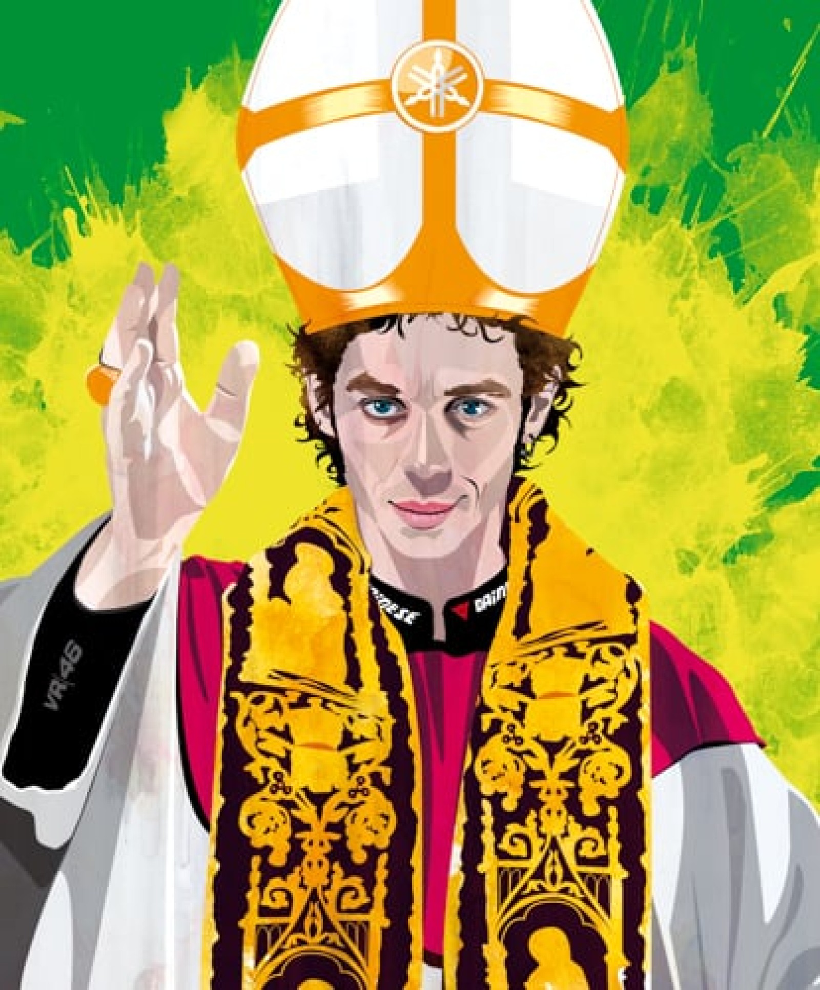 The Pope, Valentino Rossi/Racer - Valentino's Iconography Is Quite Large. This Time I Wanted To Represent Him The Way People Perceive Him. Graphic Alvaro Tapia Hidalgo